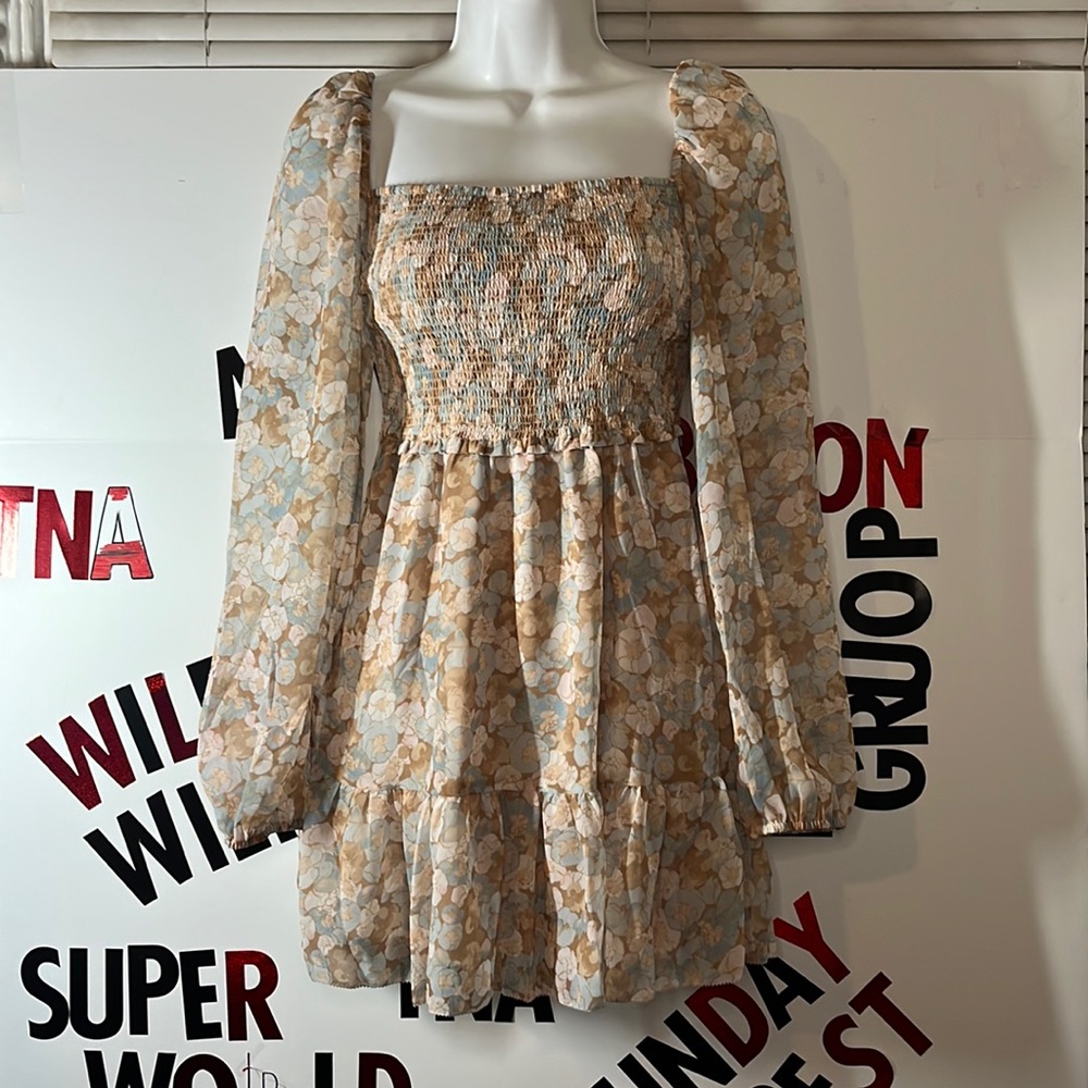 Aritzia Wilfred color snowmelt maple wood Tempest Mini Dress 1082